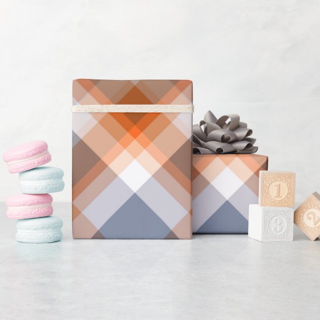 Papier Cadeau Motif des rayures de pêche gris orange (Baby Shower)