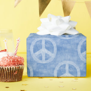 Papier Cadeau Motif des signes de paix bleu défraîchi