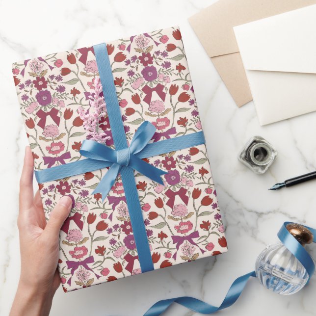 Papier Cadeau Motif des vaches et des fleurs magenta (Cadeaux)