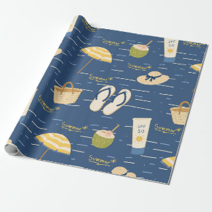 Papier Cadeau Motif d'essentiels de plage d'été (3)