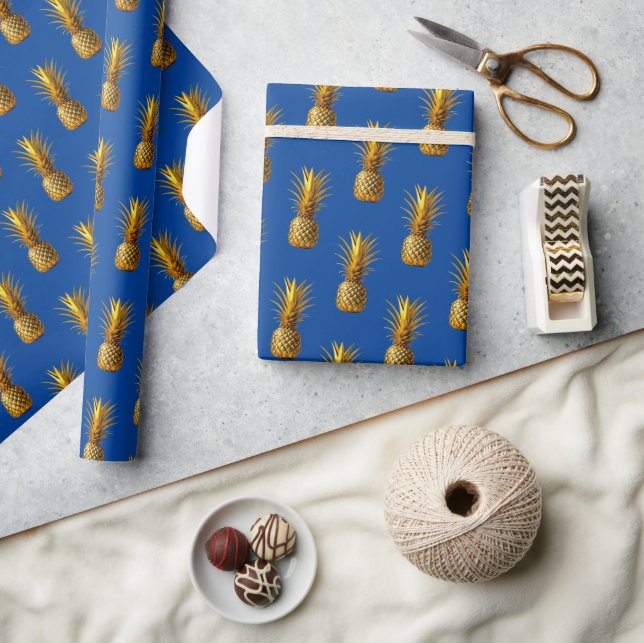 Papier Cadeau Motif d'été Chic Gold Pineappy (Artisanat)