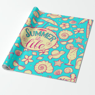 Papier Cadeau Motif d'été sur arrière - plan turquoise : paraplu