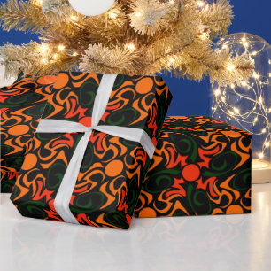 Papier Cadeau Motif d'étoile tribale verte et jaune