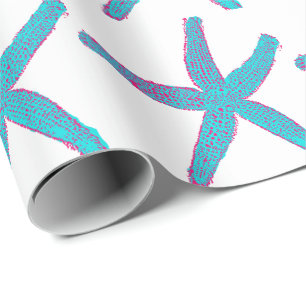 Papier Cadeau Motif d'étoiles de mer Turquoise Pink White Beach