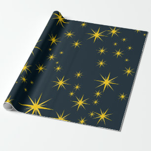 Papier Cadeau Motif d'étoiles jaunes gras sur fond bleu