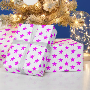 Papier Cadeau Motif d'étoiles moderne magenta rose et blanc