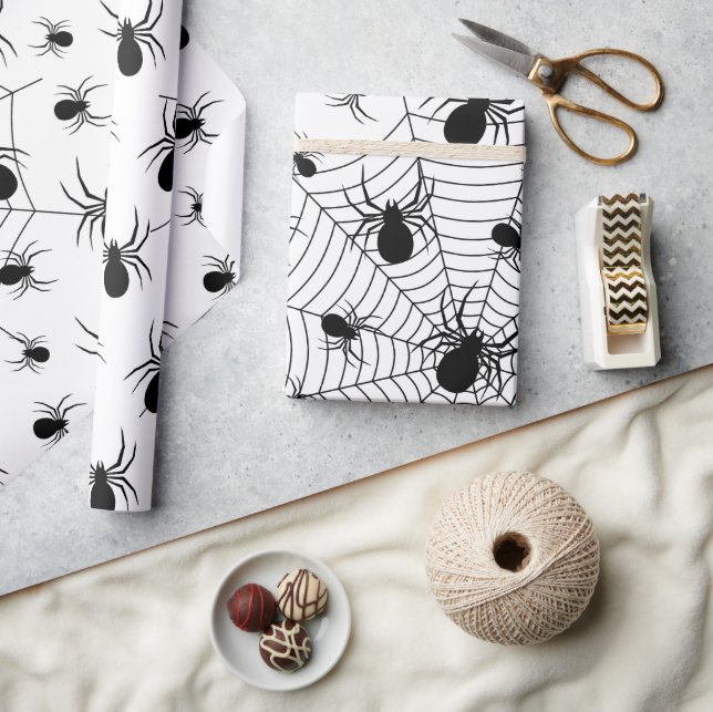 Papier Cadeau Motif d'Halloween Black White araignées (Artisanat)