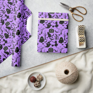 Papier Cadeau Motif d'Halloween. Éffrayant et mignon.b L Violet 