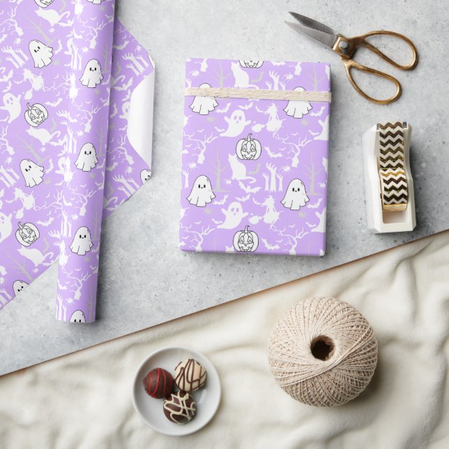 Papier Cadeau Motif d'Halloween. Éffrayant et mignon.b L Violet  (Artisanat)