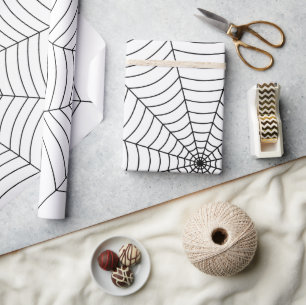 Papier Cadeau Motif d'Halloween noir blanc araignée