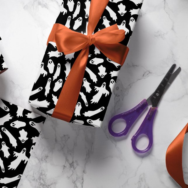 Papier Cadeau Motif d'Halloween noir blanc Éffrayant (Créateur téléchargé)