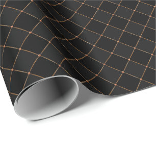 Papier Cadeau Motif d'Halloween noir en treillis de cuivre Check