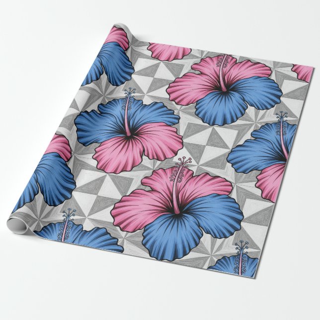 Papier Cadeau Motif d'Hibiscus Tropical Côtier (5) (Déroulé)