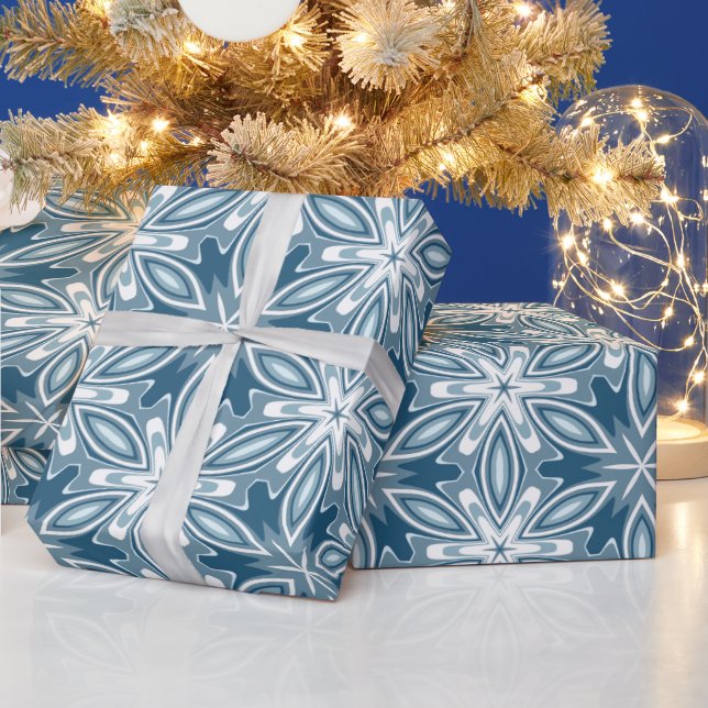 Papier Cadeau Motif d'hiver des flocons bleus et blancs (Vacances)