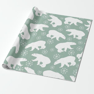Papier Cadeau motif d'hiver pour les ours blancs et verts turquo