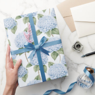 Papier Cadeau Motif d'hortensia bleu aquarelle florale botanique