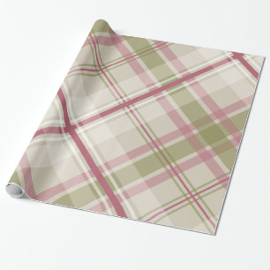 Papier Cadeau motif diagonal de plaid de crème sage de frambois