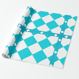 Papier Cadeau Motif diamant à carreaux turquoise et blanc