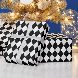 Papier Cadeau Motif diamant arlequin noir et blanc
