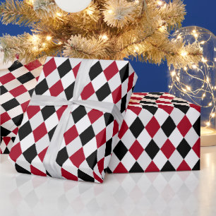 Papier Cadeau Motif diamant en harlequin noir et rouge