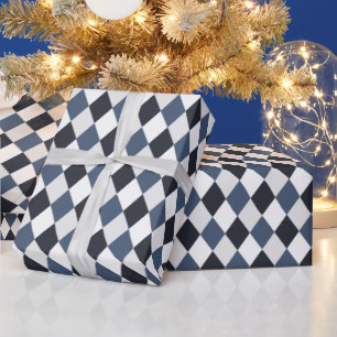 Papier Cadeau Motif diamant gris et blanc arlequin