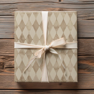 Papier Cadeau Motif diamant harlequin en aquarelle beige neutre