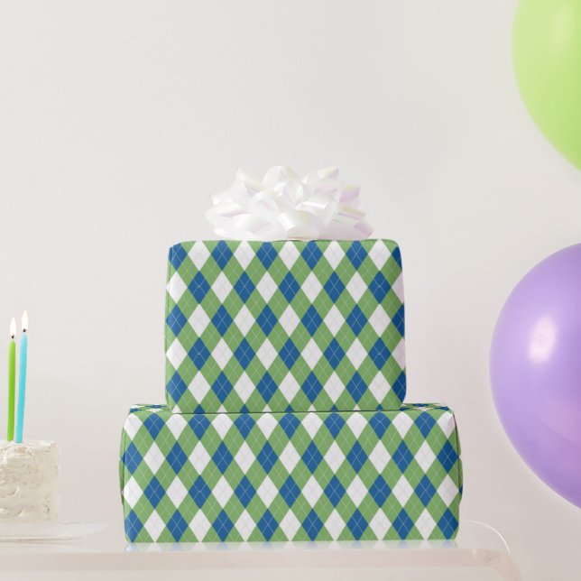 Papier Cadeau Motif Diamant Jacquard bleu et vert (Cadeaux de fête)