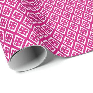 Papier Cadeau Motif diamant - rose fuchsia et blanc