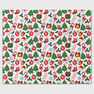 Papier Cadeau Motif d'icônes de Noël personnalisées pour la fami