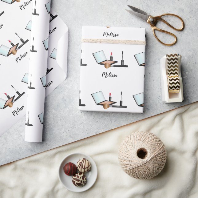 Papier Cadeau Motif D'Illustration De Jeu De Maquillage Avec Nom (Artisanat)