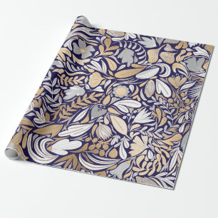 Papier Cadeau Motif d'illustration de la feuille florale blanche