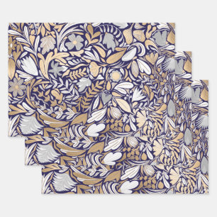 Papier Cadeau Motif d'illustration de la feuille florale blanche