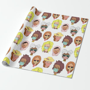 Papier Cadeau Motif d'illustration des femmes mignonnes portant 