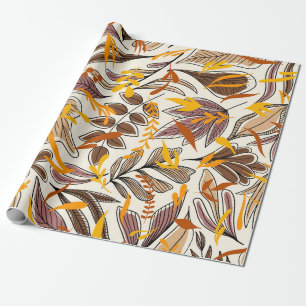 Papier Cadeau Motif d'illustration des feuilles d'automne Brown 