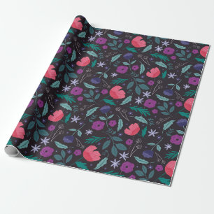 Papier Cadeau Motif d'illustration florale rose et violet