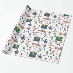 Papier Cadeau Motif d'illustrations des joueurs de baseball