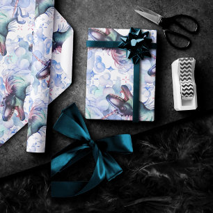 Papier Cadeau Motif Dinocorn   Dinosaure coloré Unicorn Horn