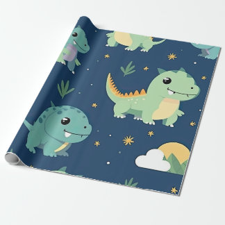 Papier Cadeau Motif Dinosaure Bleu Et Vert Bébé