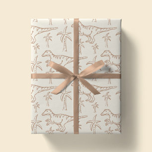 Papier Cadeau Motif dinosaure moderne garçon jungle beige