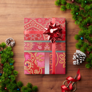 Papier Cadeau MOTIF d'or rouge ORIENTAL - Papier d'enveloppement