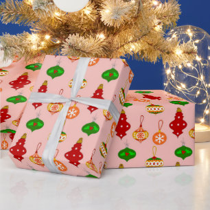 Papier Cadeau Motif d'ornement antique en rouge, vert et rose