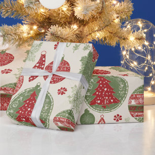 Papier Cadeau Motif d'ornement de Noël intemporel