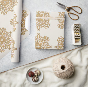 Papier Cadeau Motif d'ornement doré chic élégant