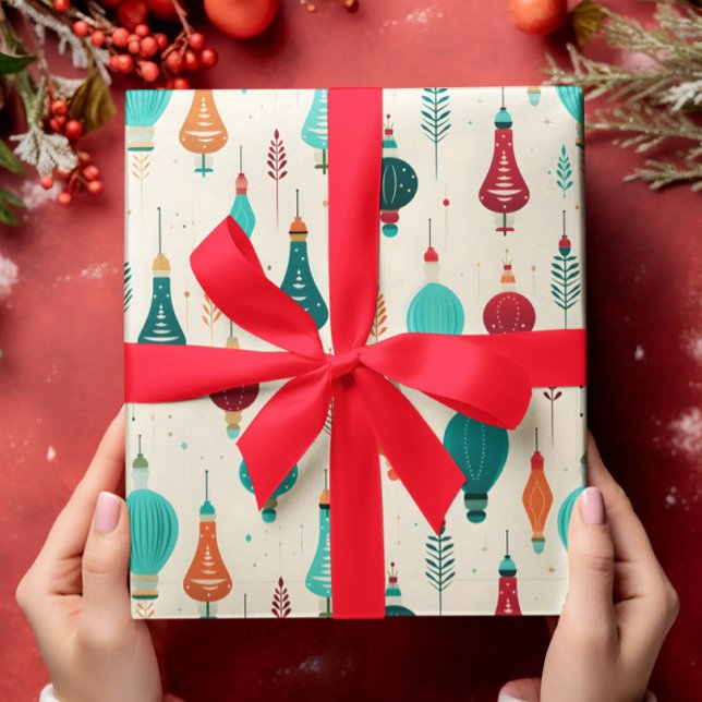 Papier Cadeau Motif d'ornements de Noël rétro (Créateur téléchargé)