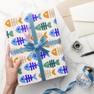 Papier Cadeau Motif d'os à poisson mignon à deux tons