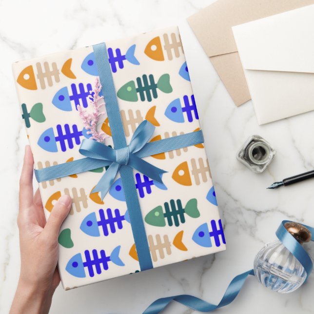 Papier Cadeau Motif d'os à poisson mignon à deux tons (Cadeaux)