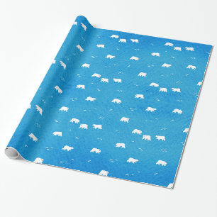 Papier Cadeau Motif d'Ours polaire aquarelle en bleu