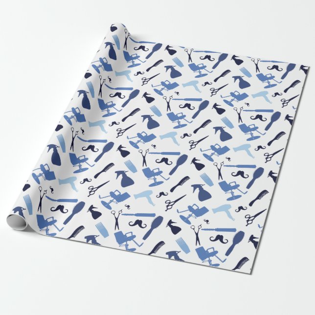 Papier Cadeau Motif d'outils de coiffeur (Déroulé)