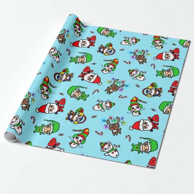 Papier Cadeau Motif doux de caractère de Noël de Kawaii (Déroulé)