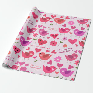 Papier Cadeau Motif drôle d'oiseaux d'amour pour la Saint-Valent